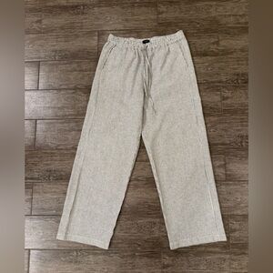 J. Crew Factory Black and White Striped Linen Blend Wide Leg Pants